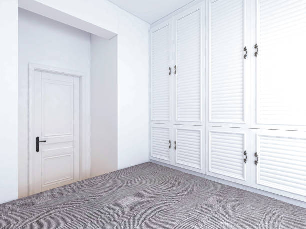 3D rendering ,The elegant and spacious bedroom design of the modern apartment has a coat cabinet beside the big bed