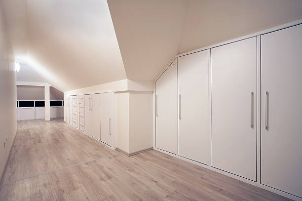 Interior of a simple and large wardrobe.