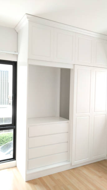 white cupboard with opened empty drawers on view beautiful