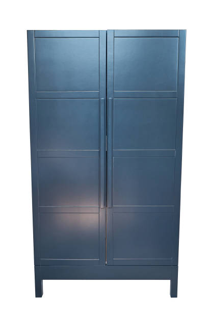 Cabinet-bar made of plywood with gray doors. White background
